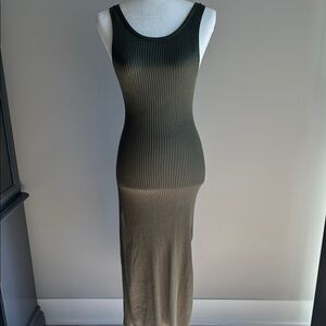 Sleeveless Olive Green Ribbed Maxi Dress